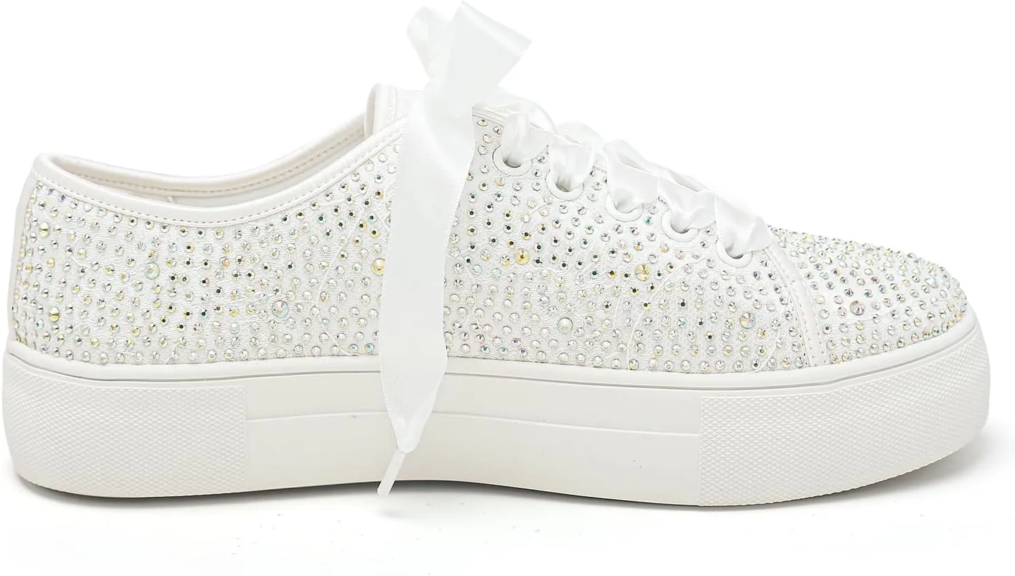 Elivandon 9995 Wedding Shoes Lace Bridal Sneakers 1.46" Platform Bride Tennis Shoes Sparkling Rhinestone Wedding Sneakers
