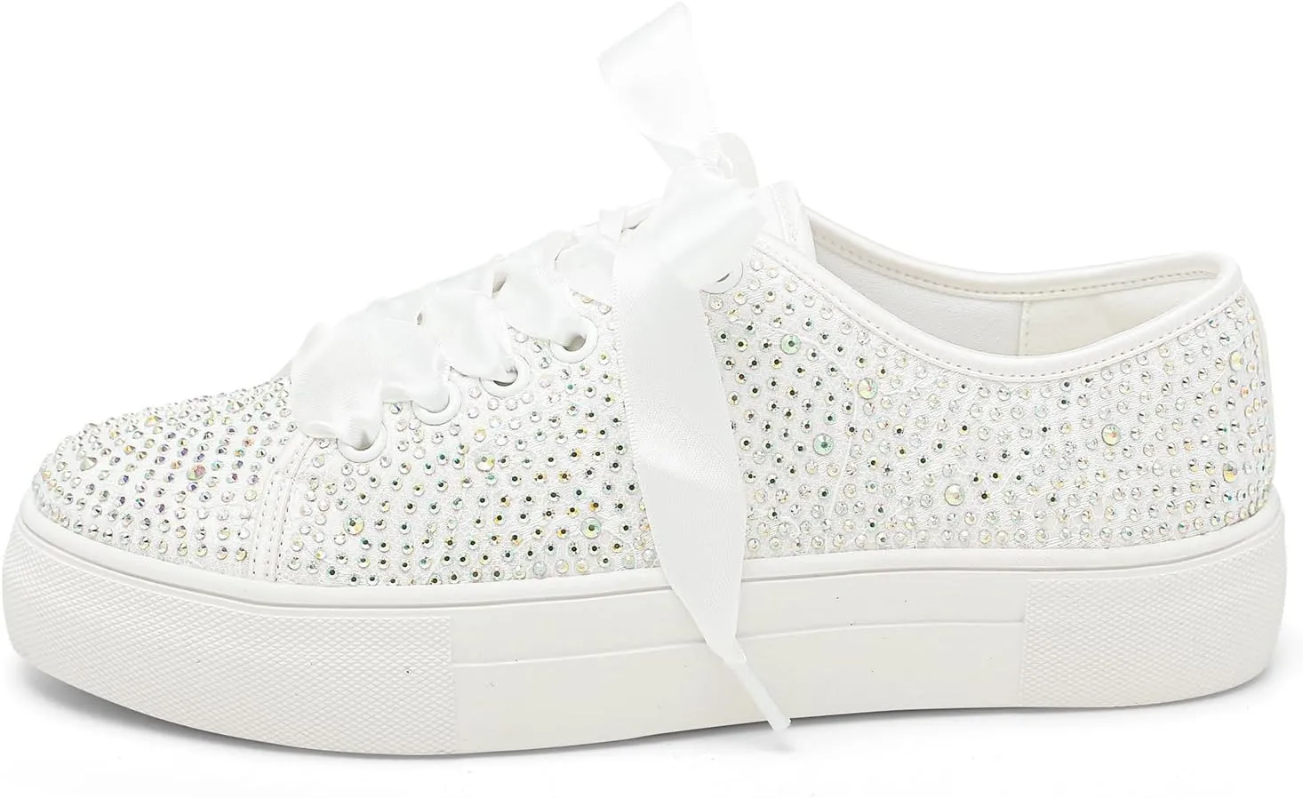 Elivandon 9995 Wedding Shoes Lace Bridal Sneakers 1.46" Platform Bride Tennis Shoes Sparkling Rhinestone Wedding Sneakers
