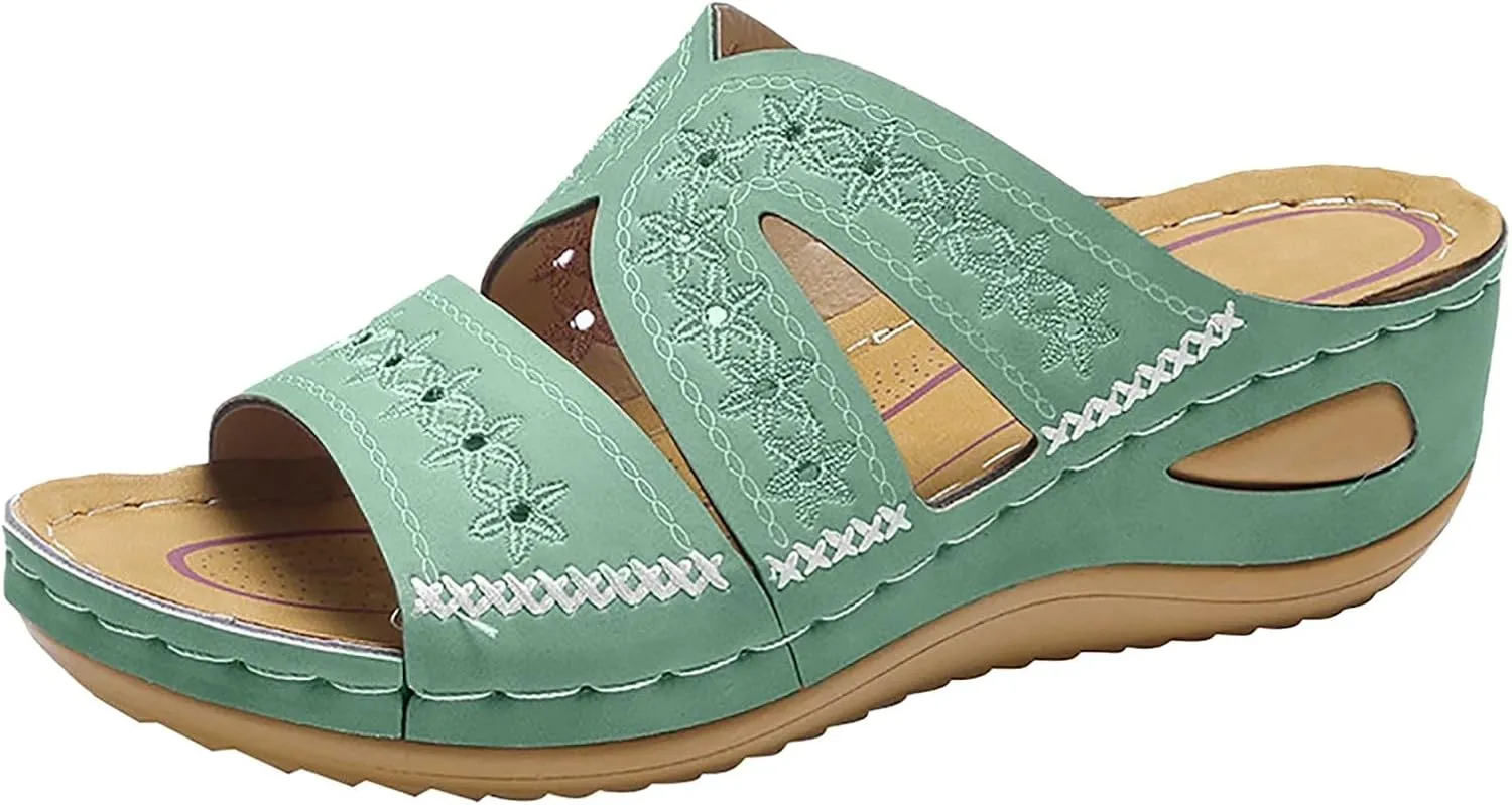 Fashion Orthopedic Sandals for Women Arch Support Recovery Slides Comfortable Walking Flip Flops Women Wedge Sandals Summer Beach Slipper Comfy Sandals Medium Heel Platforms Wedges Open Toe Shoes