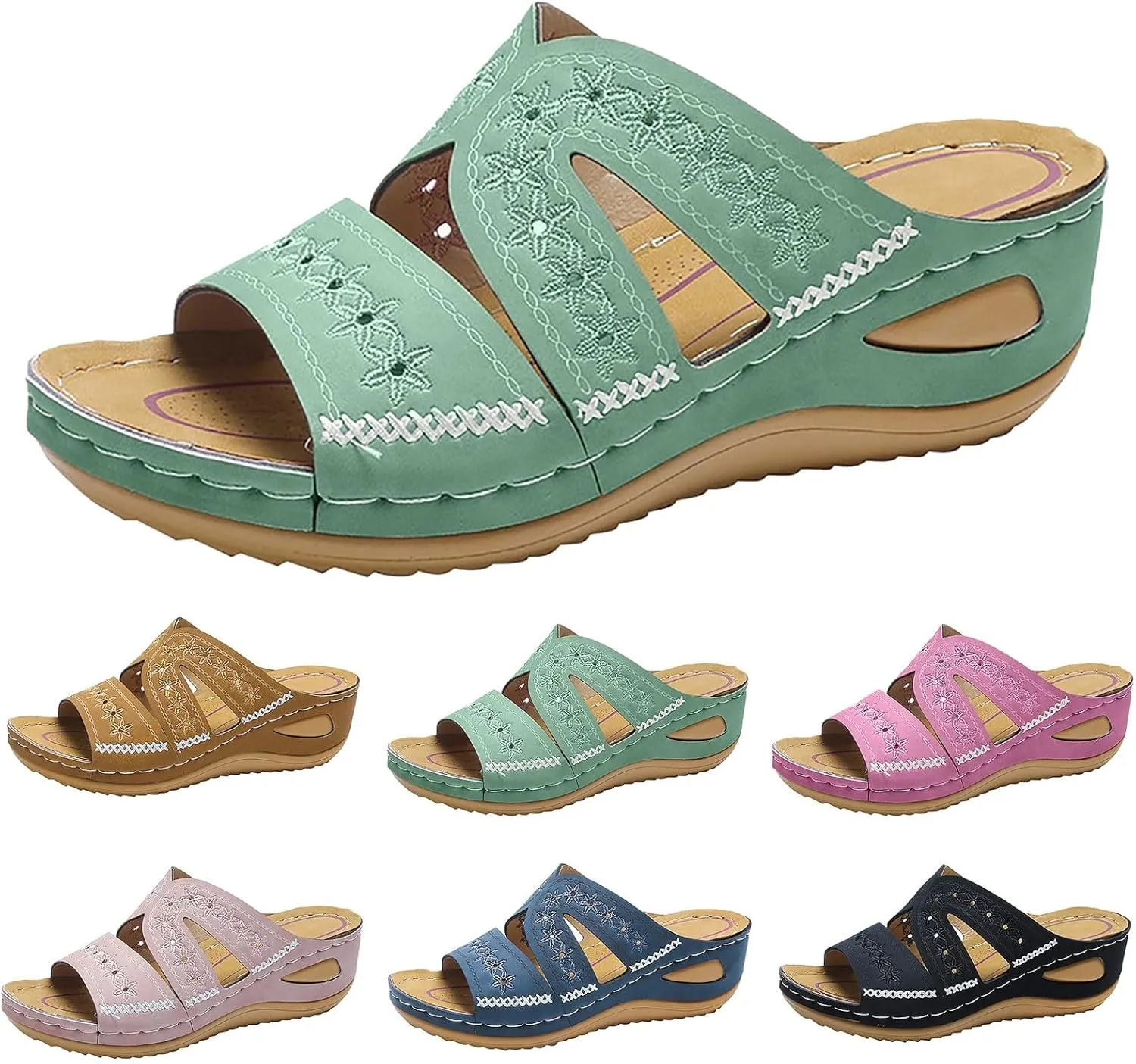 Fashion Orthopedic Sandals for Women Arch Support Recovery Slides Comfortable Walking Flip Flops Women Wedge Sandals Summer Beach Slipper Comfy Sandals Medium Heel Platforms Wedges Open Toe Shoes