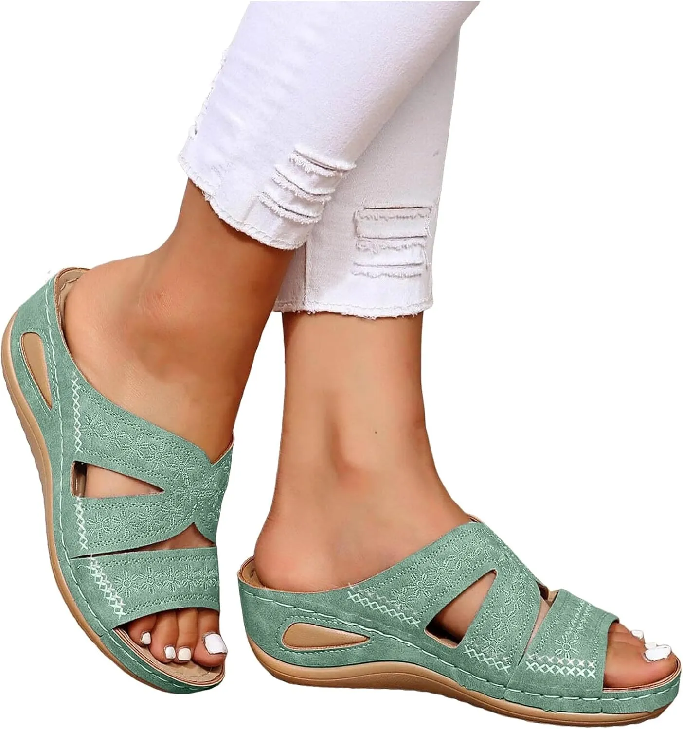 Fashion Orthopedic Sandals for Women Arch Support Recovery Slides Comfortable Walking Flip Flops Women Wedge Sandals Summer Beach Slipper Comfy Sandals Medium Heel Platforms Wedges Open Toe Shoes