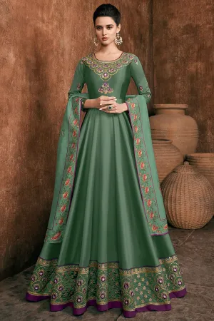 Fern Green Reyon Party Wear Anarkali Suit