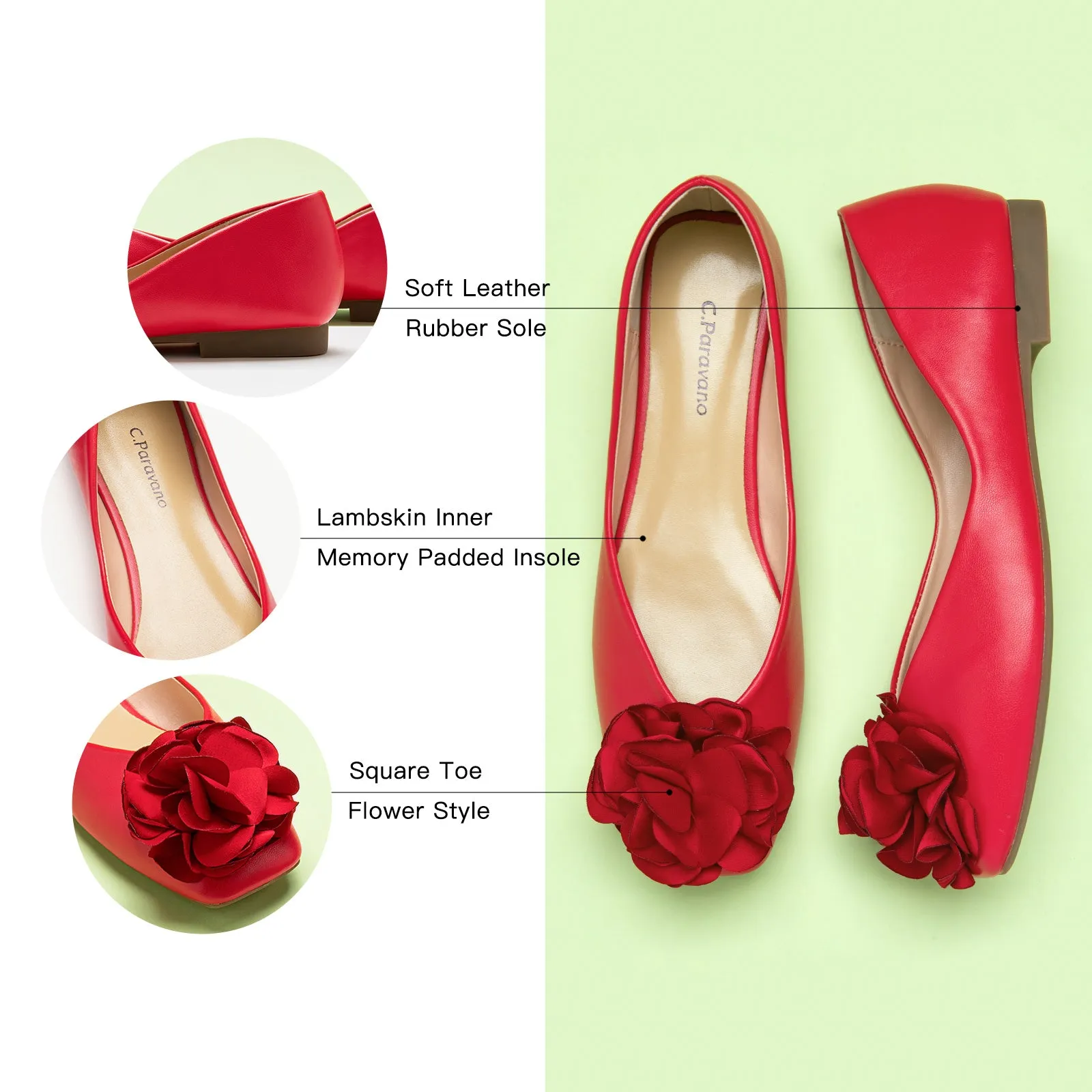 Flower Ballerina Flats (Eva) Red
