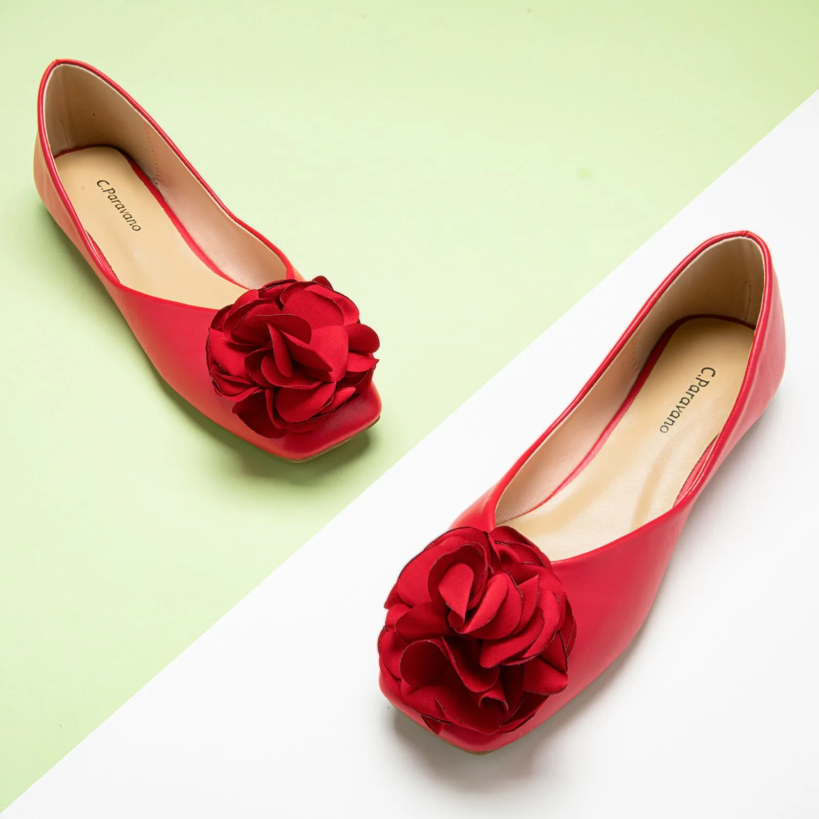 Flower Ballerina Flats (Eva) Red