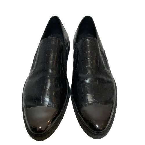 GEOX Black Leather Croc-print Mocassin Loafers