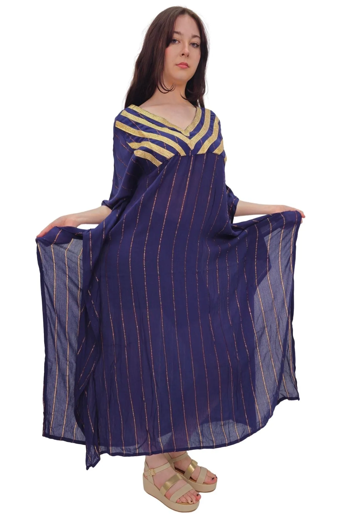 Gold Metallic Splash Stripe Overfit Kaftan