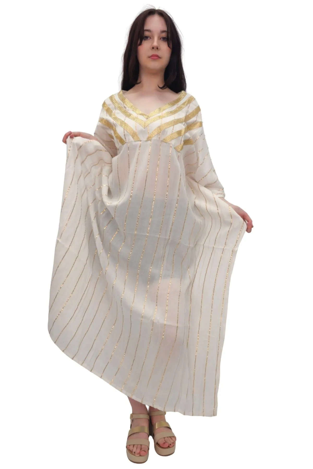 Gold Metallic Splash Stripe Overfit Kaftan