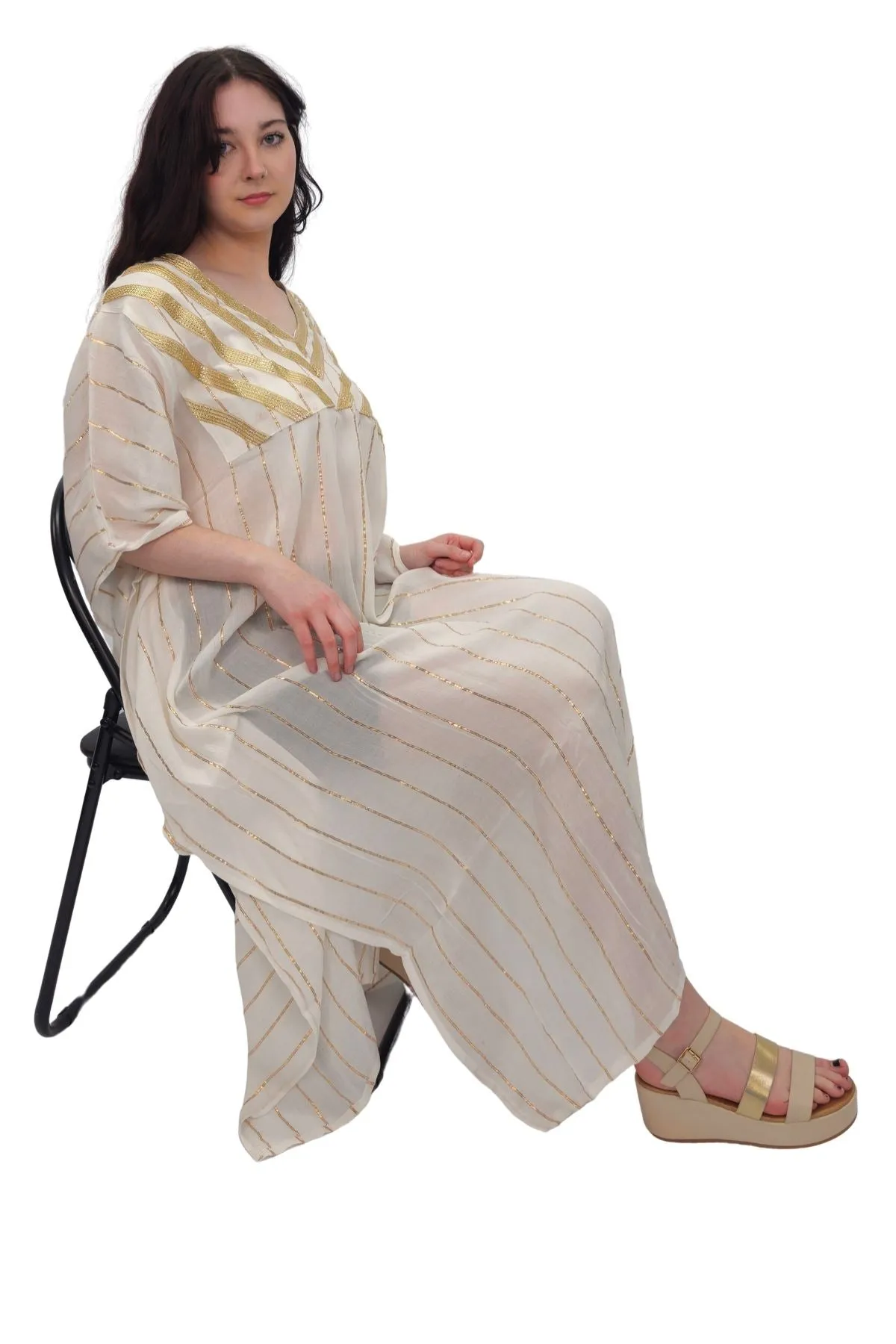 Gold Metallic Splash Stripe Overfit Kaftan