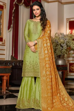 Green Georgette Embroidered Sharara Suit