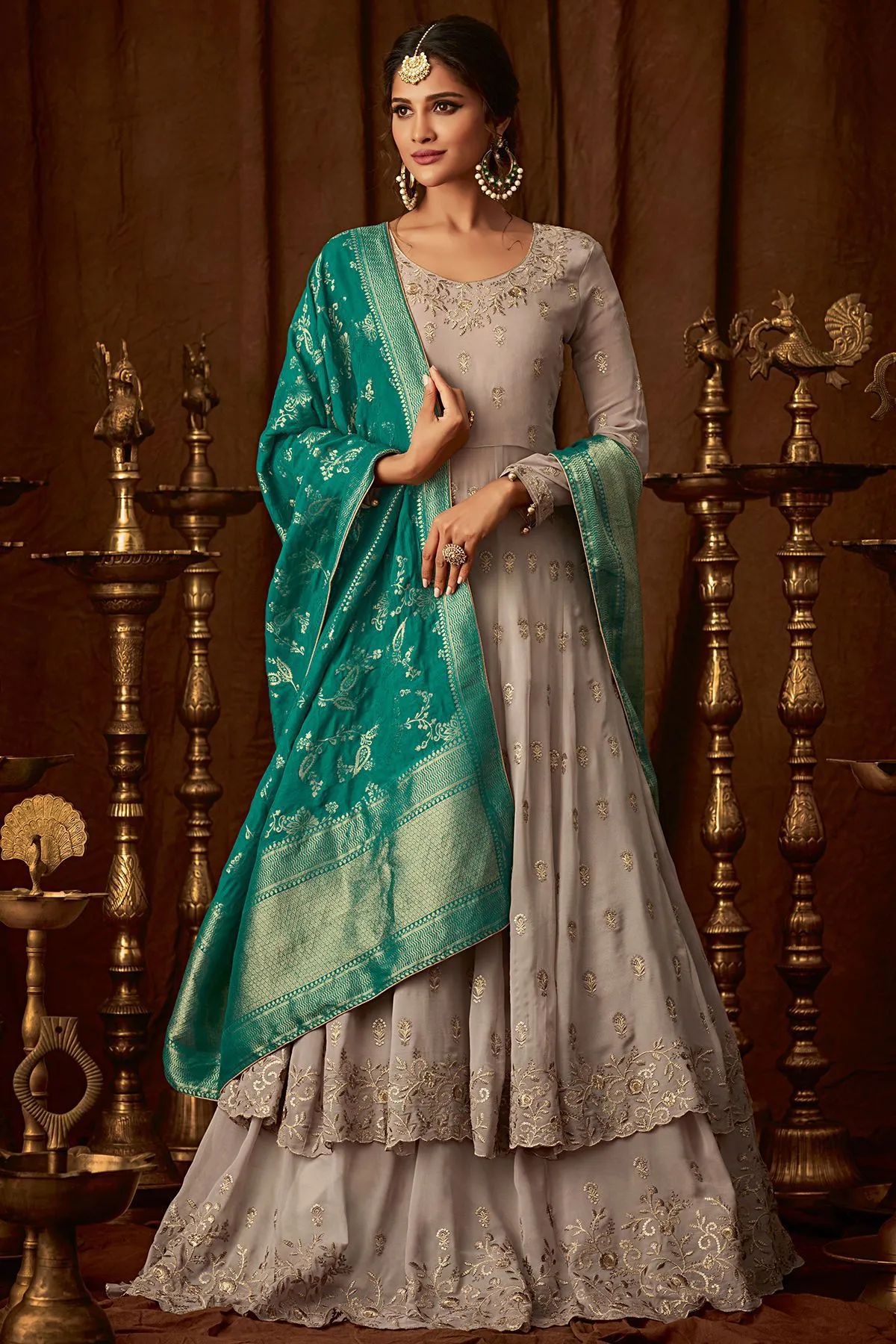 Grey Party Wear Lehenga Anarkali Suit