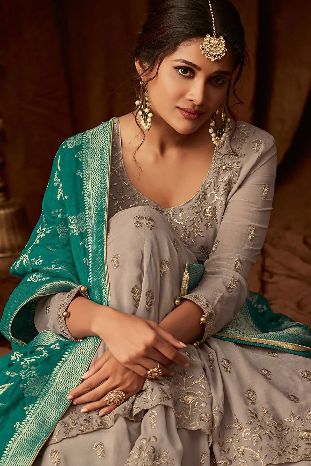 Grey Party Wear Lehenga Anarkali Suit
