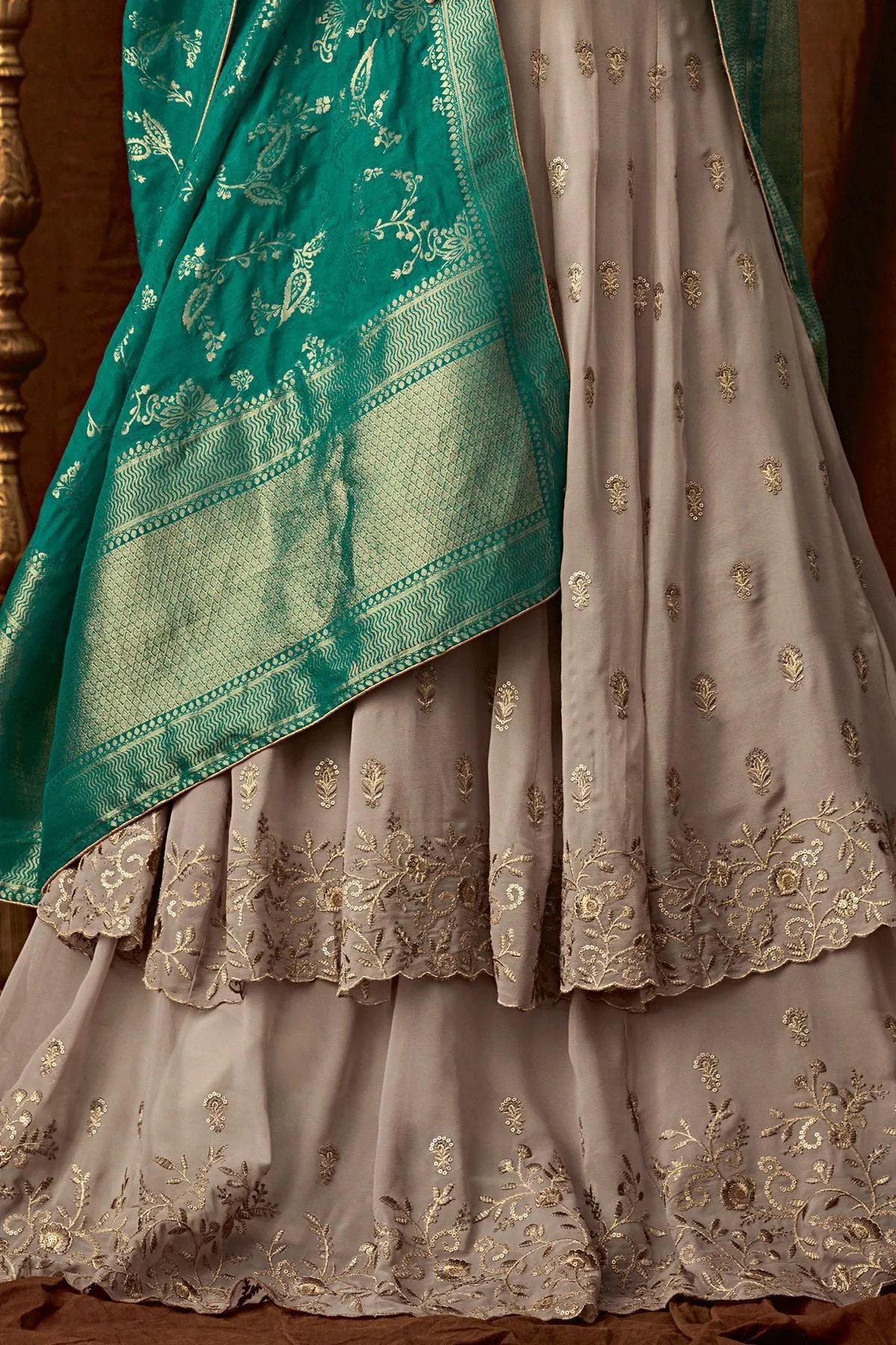 Grey Party Wear Lehenga Anarkali Suit