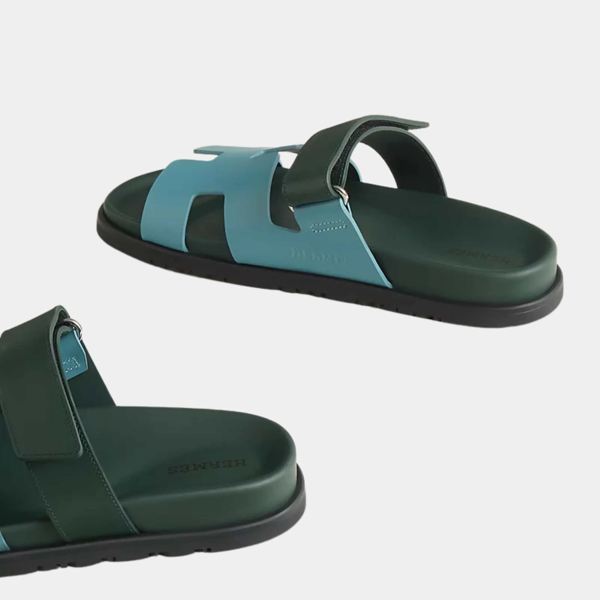 Hermes Chypre Sandals City Blue Bottle Green