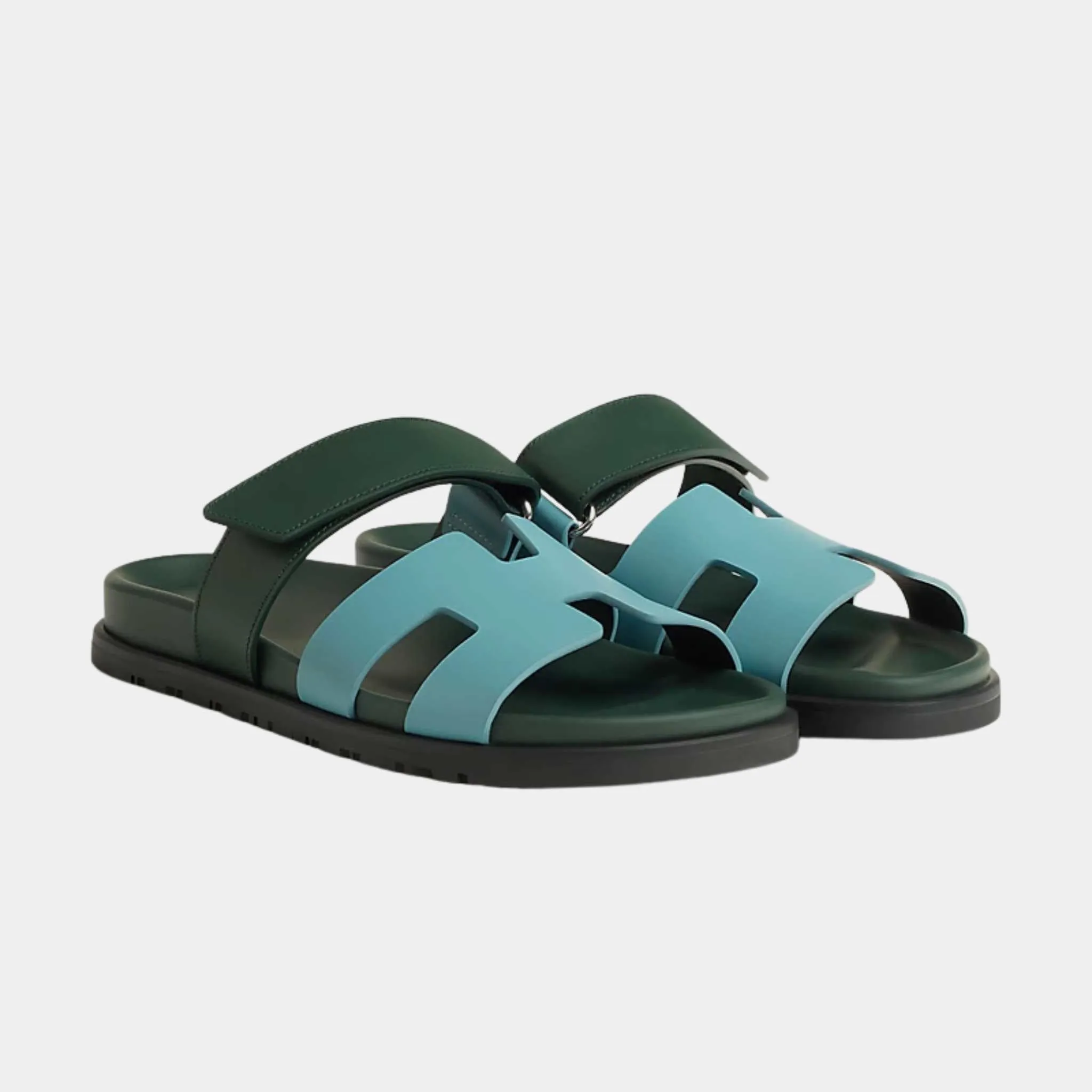 Hermes Chypre Sandals City Blue Bottle Green
