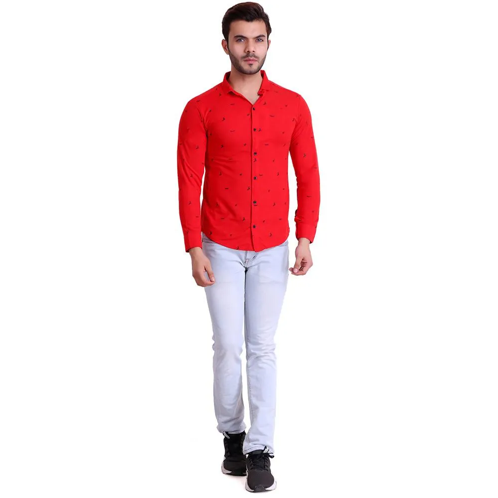 HiFlyers Men Polo Neck Printed Shirt Red