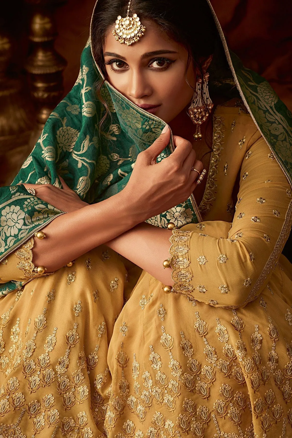 Honey Yellow Georgette Party Wear Anarkali Suit