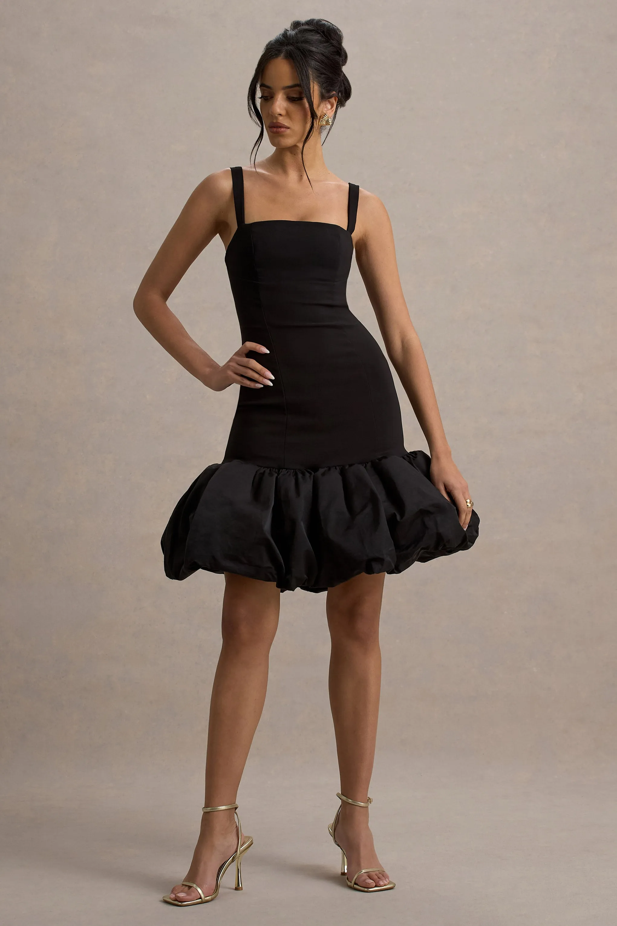 Jacque | Black Drop-Waist Midi Dress With Volume Hem
