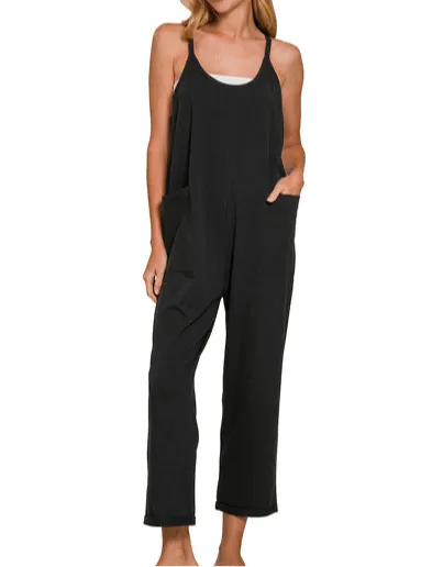 Julia Spaghetti Strap Pocketed Jumpsuit - Black | Zenana
