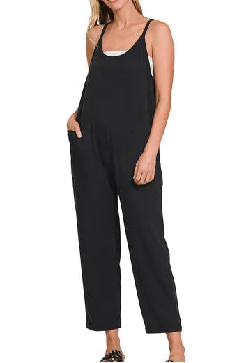 Julia Spaghetti Strap Pocketed Jumpsuit - Black | Zenana