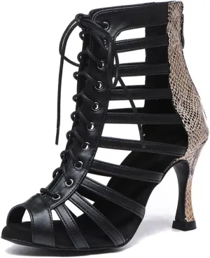 JUODVMP Women's Dance High Heels Open Toe Latin Salsa Tango Practice Ballroom Dance Shoes Model YCL543