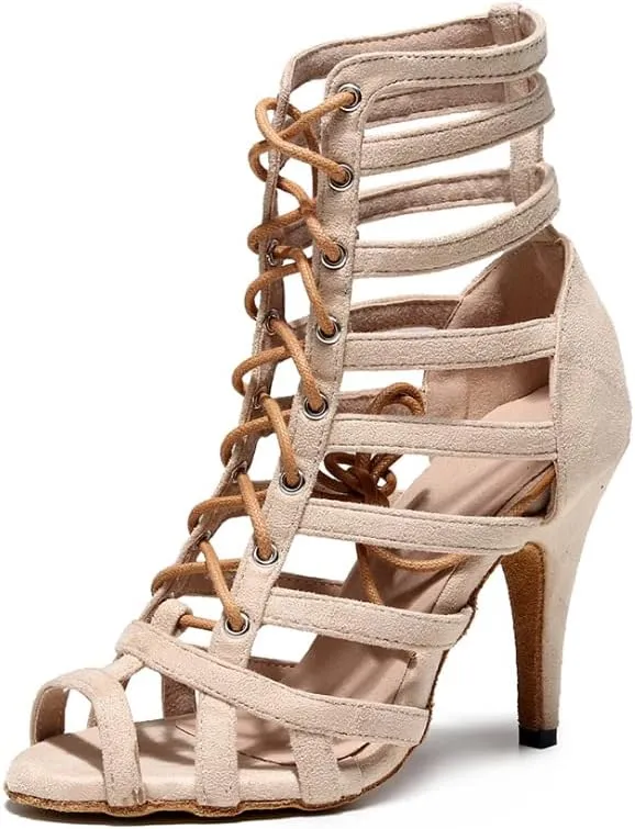 JUODVMP Women's Dance High Heels Open Toe Latin Salsa Tango Practice Ballroom Dance Shoes Model YCL543