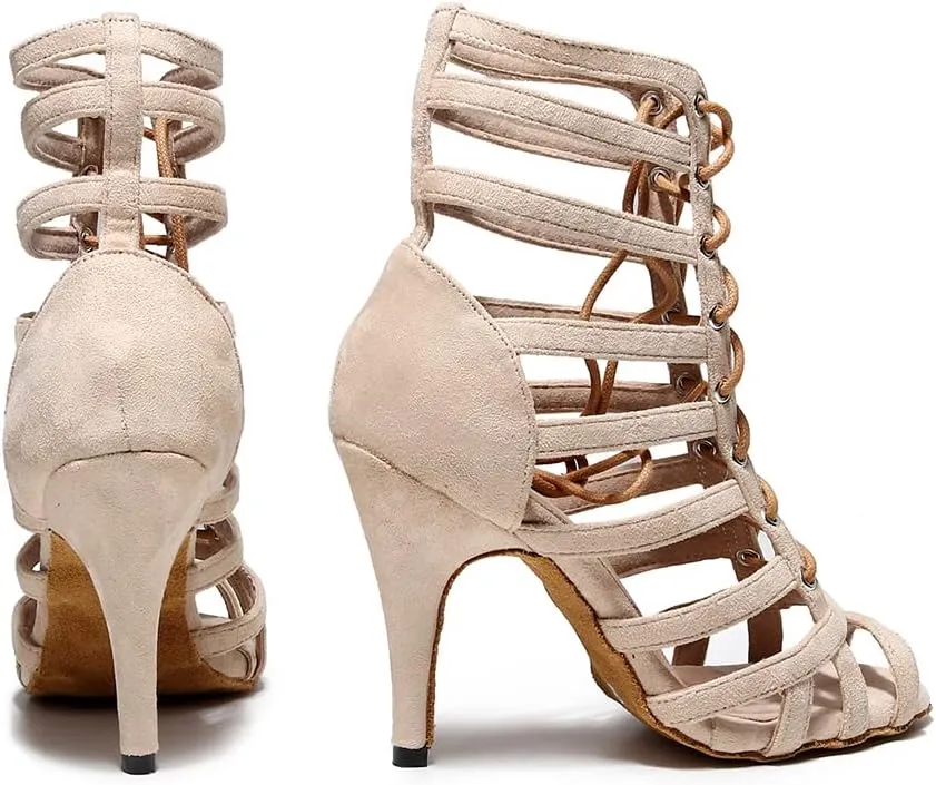 JUODVMP Women's Dance High Heels Open Toe Latin Salsa Tango Practice Ballroom Dance Shoes Model YCL543