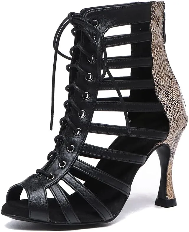 JUODVMP Women's Dance High Heels Open Toe Latin Salsa Tango Practice Ballroom Dance Shoes Model YCL543