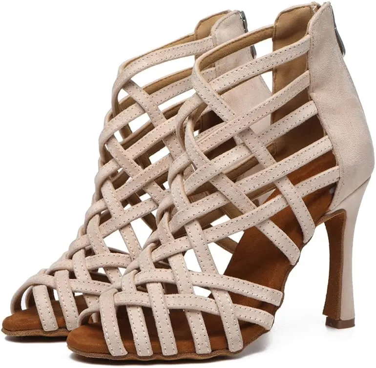 JUODVMP Women's Dance High Heels Open Toe Latin Salsa Tango Practice Ballroom Dance Shoes Model YCL543