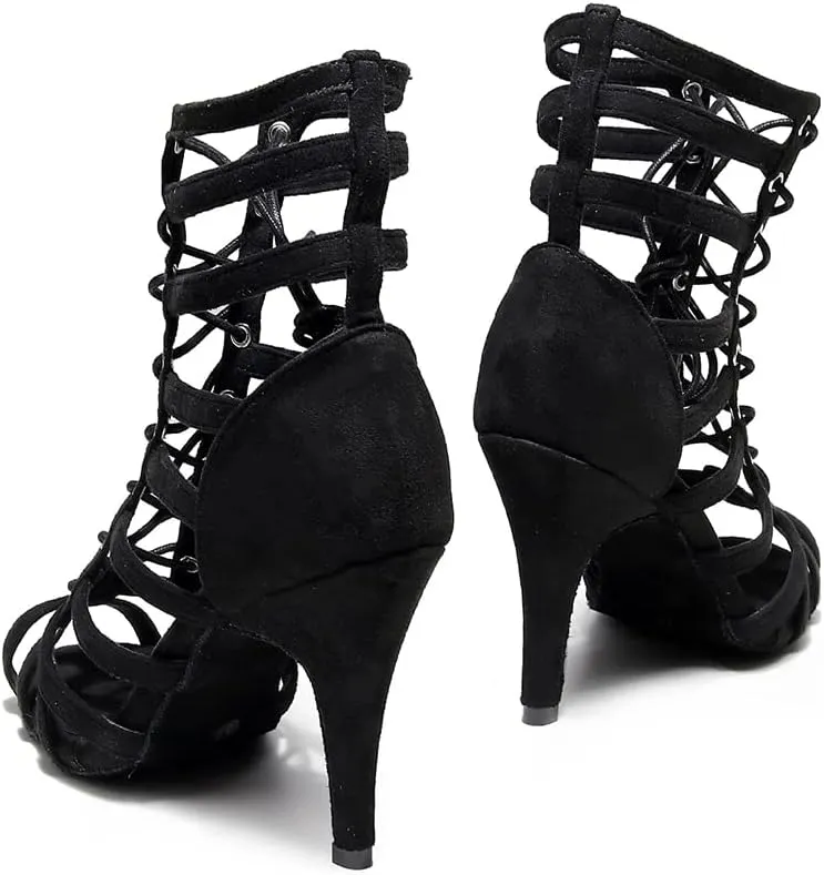 JUODVMP Women's Dance High Heels Open Toe Latin Salsa Tango Practice Ballroom Dance Shoes Model YCL543