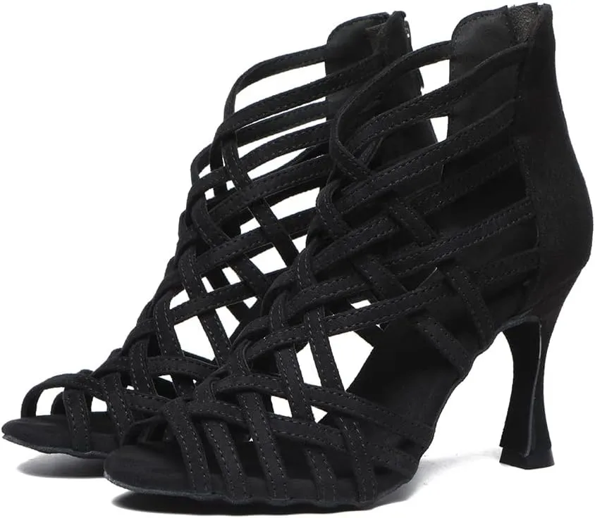 JUODVMP Women's Dance High Heels Open Toe Latin Salsa Tango Practice Ballroom Dance Shoes Model YCL543