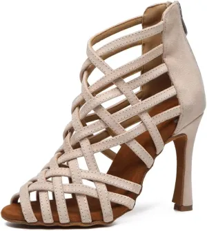 JUODVMP Women's Dance High Heels Open Toe Latin Salsa Tango Practice Ballroom Dance Shoes Model YCL543