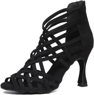 JUODVMP Women's Dance High Heels Open Toe Latin Salsa Tango Practice Ballroom Dance Shoes Model YCL543