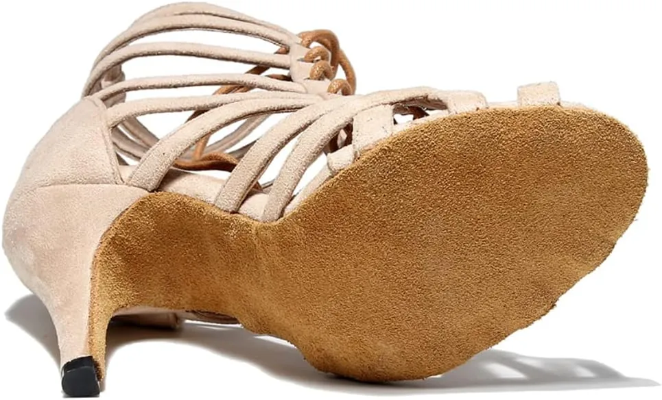 JUODVMP Women's Dance High Heels Open Toe Latin Salsa Tango Practice Ballroom Dance Shoes Model YCL543