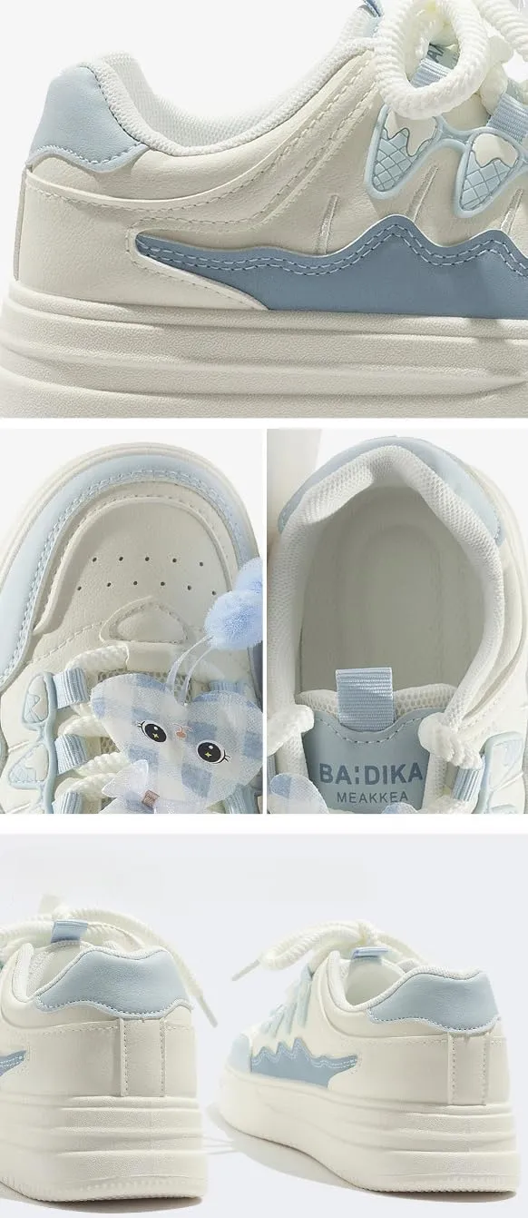 Kawaii Cartoon Charms Chunky Sneakers for Women & Girls - Y2K Retro Platform Cute Shoes, Comfy Orthopedic Cushion White Casual Streetwear for Back to School, Beach Travel, Hiking, All-Match