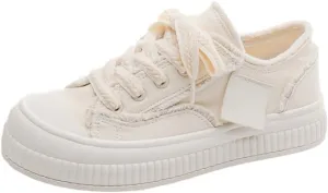 Kawaii Round-Toe Canvas Chunky Sneakers for Women & Girls - Y2K Retro Cloud Cute Shoes, Comfy Breathable Orthopedic Support Streetwear for Back to School, Sakura Festivals, Brunch Dates, Beach Travel