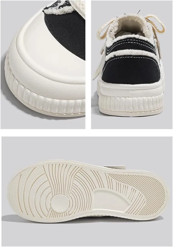 Kawaii Round-Toe Canvas Chunky Sneakers for Women & Girls - Y2K Retro Cloud Cute Shoes, Comfy Breathable Orthopedic Support Streetwear for Back to School, Sakura Festivals, Brunch Dates, Beach Travel