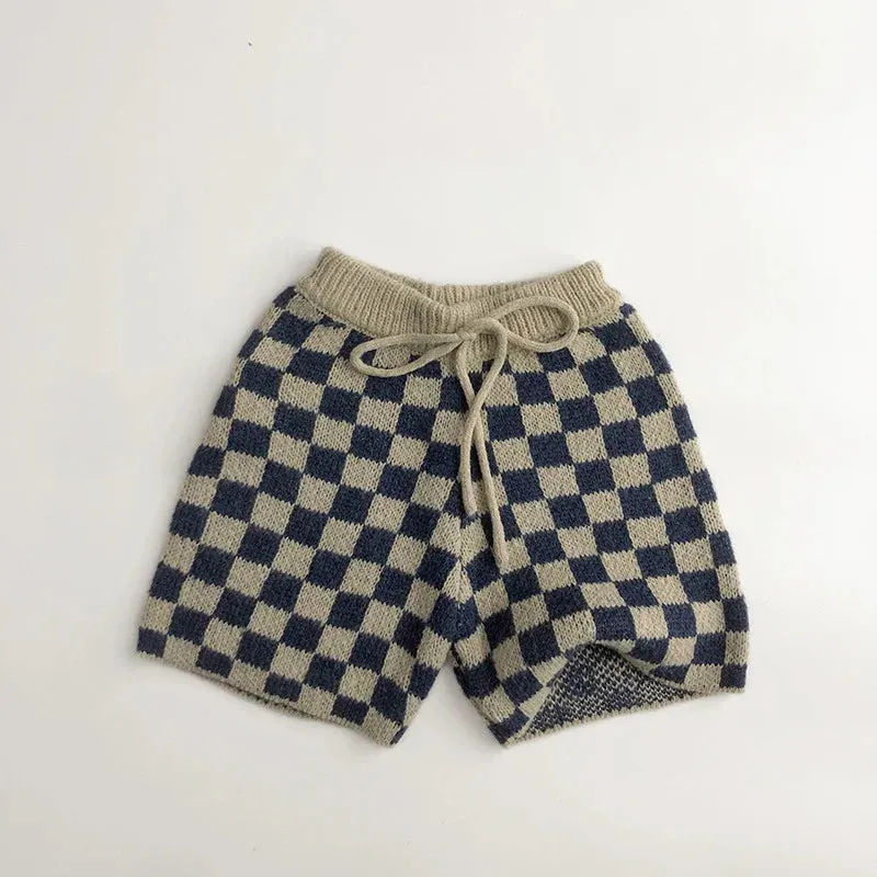 Kids Knitted Plaid Sweater and Shorts Set