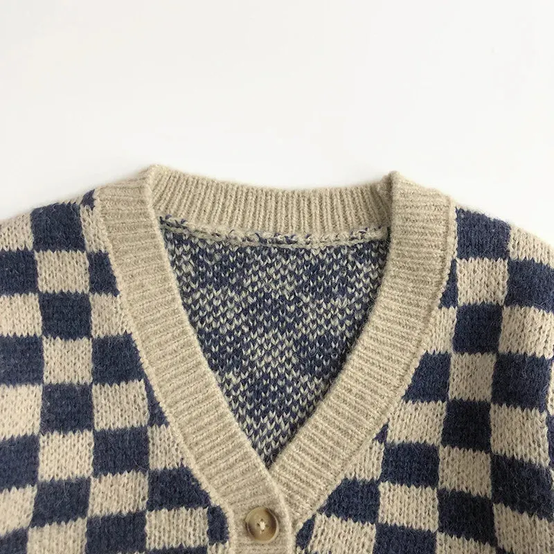 Kids Knitted Plaid Sweater and Shorts Set