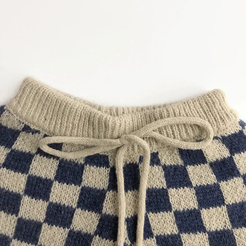 Kids Knitted Plaid Sweater and Shorts Set
