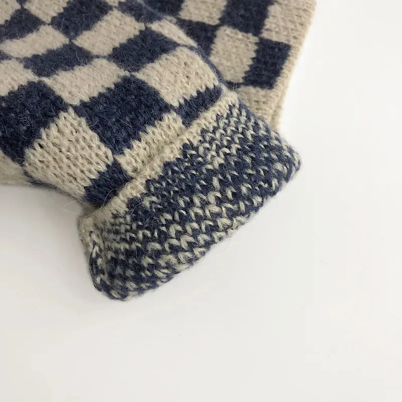Kids Knitted Plaid Sweater and Shorts Set