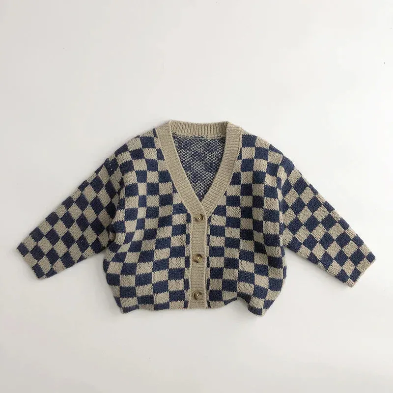 Kids Knitted Plaid Sweater and Shorts Set