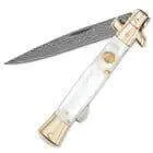 KISSING CRANE GENUINE PEARL DAMASCUS STILETTO KNIFE
