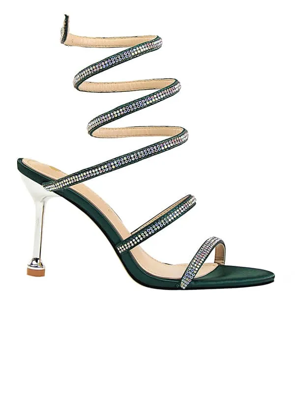 Lace Up Rhinestone Stiletto&Sandals
