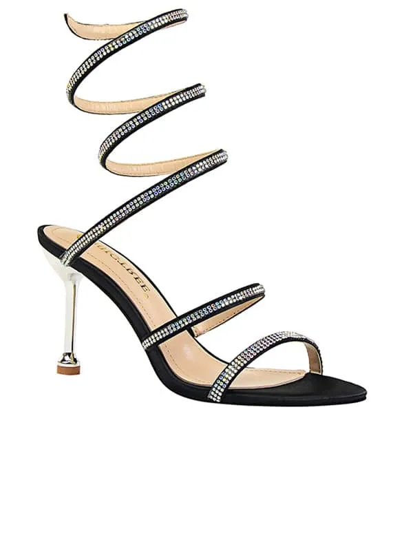 Lace Up Rhinestone Stiletto&Sandals