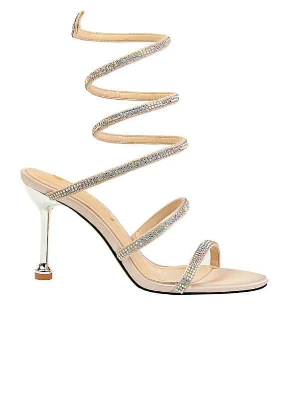 Lace Up Rhinestone Stiletto&Sandals