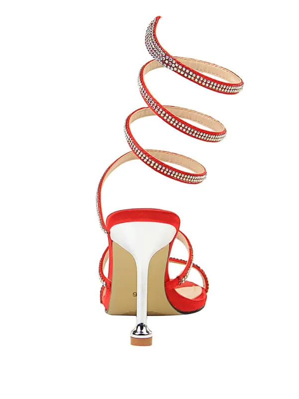 Lace Up Rhinestone Stiletto&Sandals