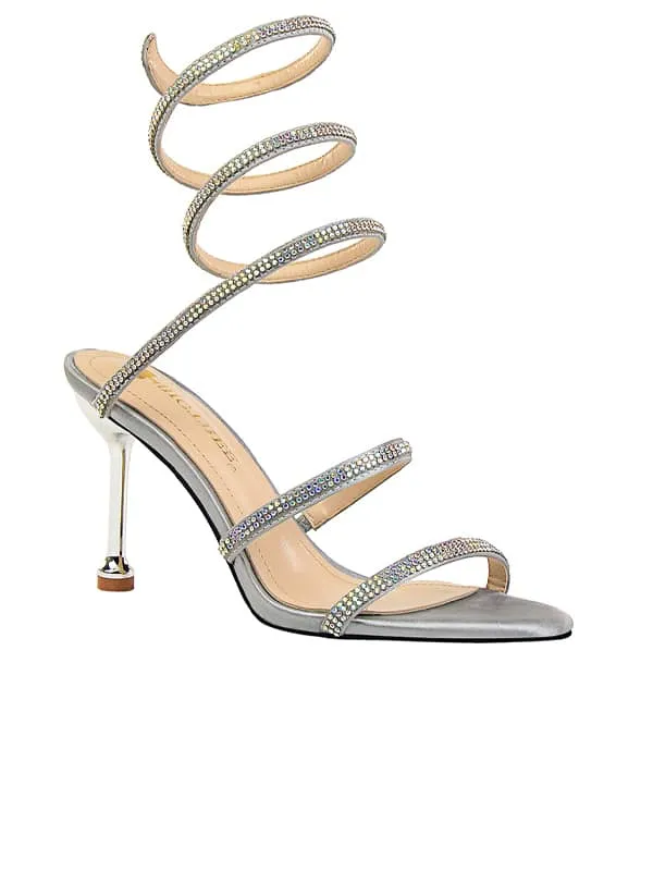 Lace Up Rhinestone Stiletto&Sandals