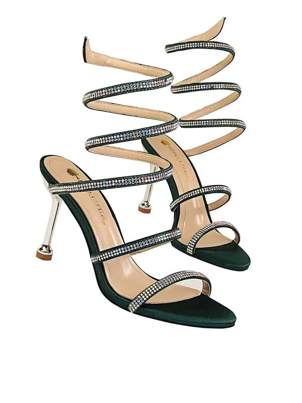 Lace Up Rhinestone Stiletto&Sandals