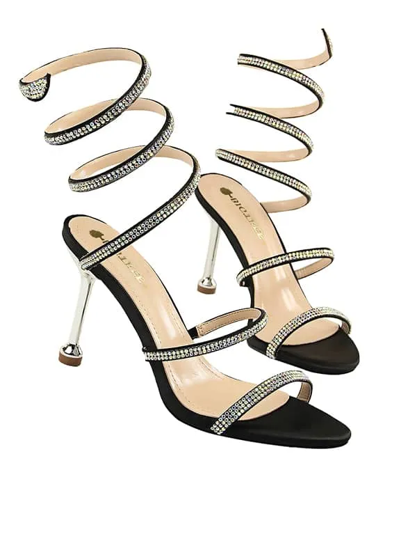 Lace Up Rhinestone Stiletto&Sandals