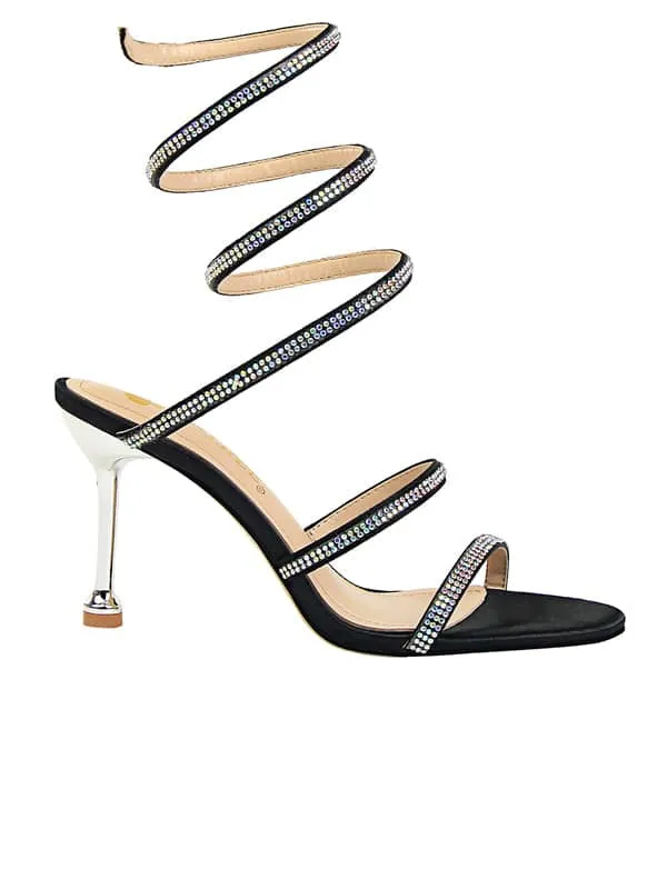 Lace Up Rhinestone Stiletto&Sandals